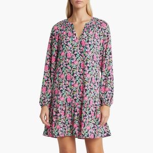 Women’s Lilly Pulitzer Lucee Floral Print Long Sleeve Dress Navy Garden, Large